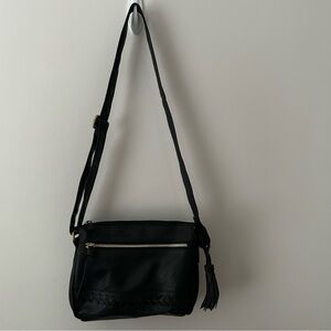 Braided Black leather Crossbody Bag with Minimalist Design